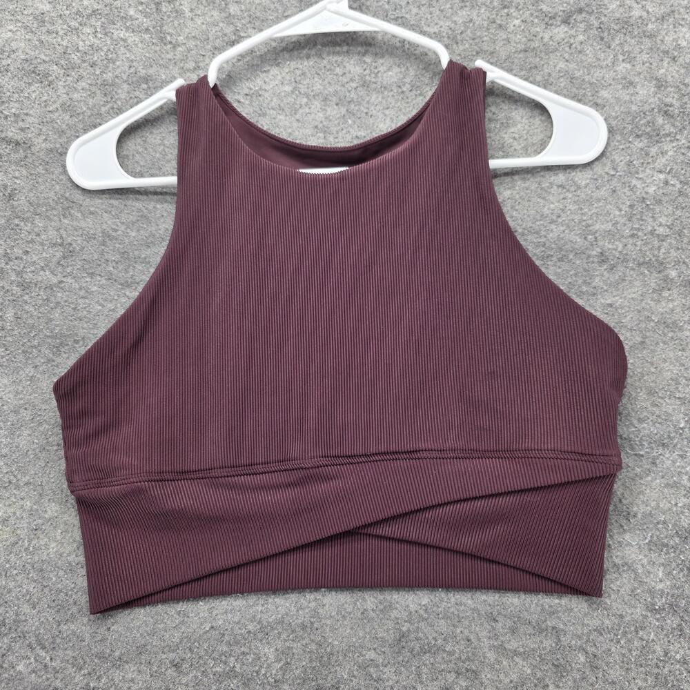 Sage Collective Sports Bra Womens L Purple Rib Racerback Tagless Medium Support